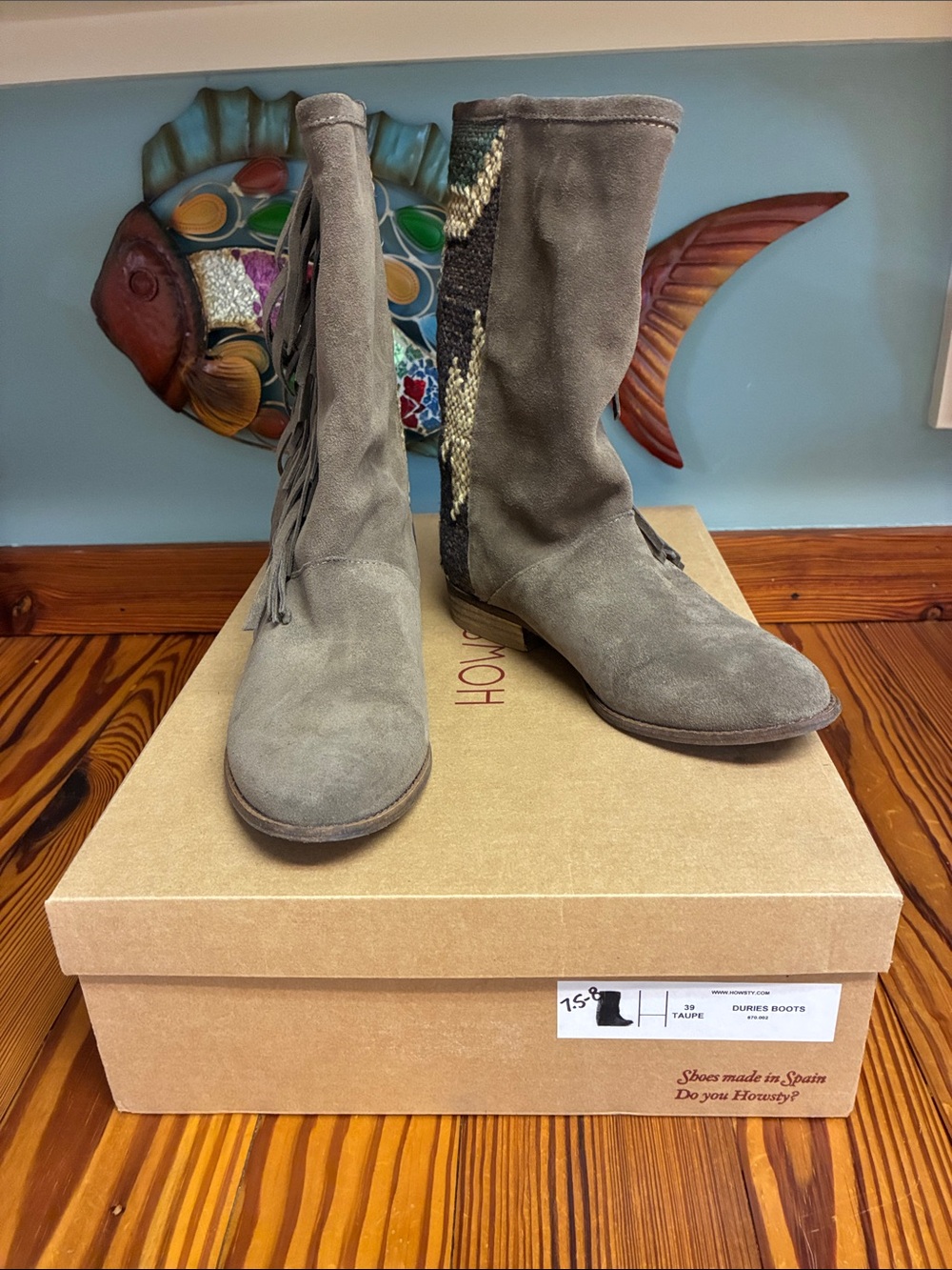 Taupe Suede Fringe Mid-Calf Boots by Howsty ~ Size 7.5-8